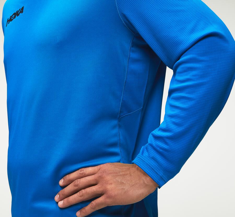 Top Hoka One One Hombre Azules - Performance Long Sleeve - CGAM13798